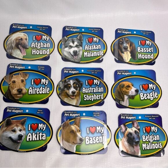 5 NEW I Love My “Dog Breed/Cat” Pet Magnets For Cars Lockers Fridge 6” Oval - Picture 1 of 12